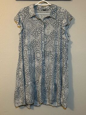 Winslow Blue/Grey Floral Paisley Bandana Print Button Down Dress Size 2X